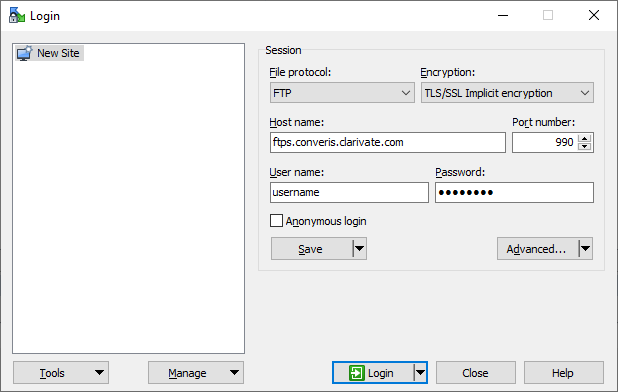 WinSCP login dialog